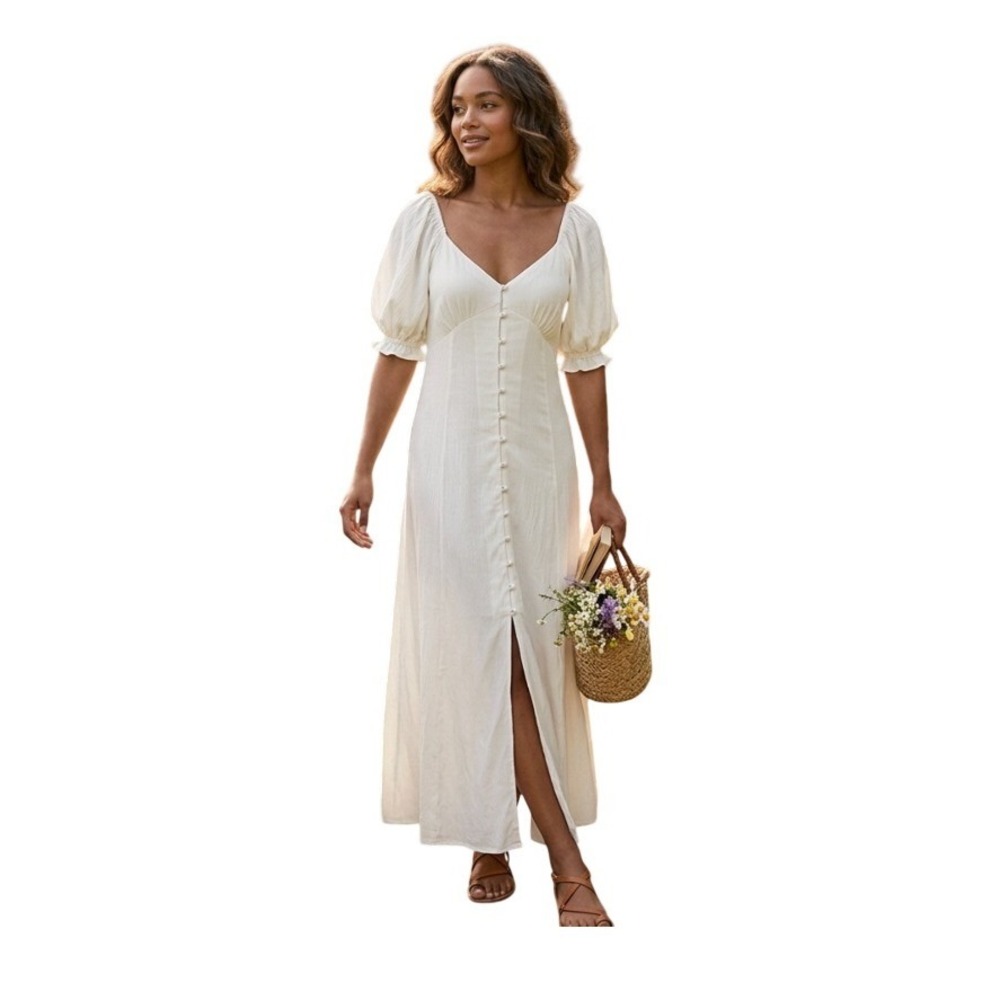 Saltwater Luxe Romantic Maxi Dress Cream Puff Short Sleeve Boho S